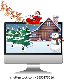 Winter xmas on computer screen desktop illustration