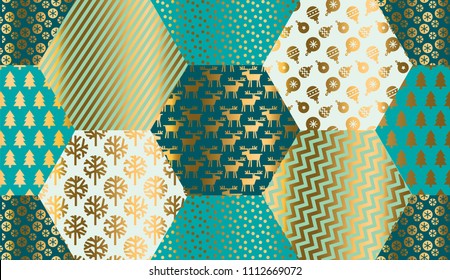 Winter xmas simple seamless pattern for background, wrapping paper, fabric, surface design. Naive Christmas patchwork repeatable motif in red and blue colors. stock vector illustration
