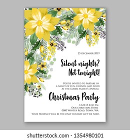 Winter yellow poinsettia fir floral Christmas Party invitation wedding invitation card template with floral vector background sunflower