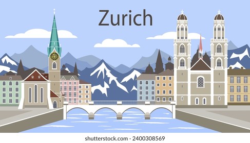 Winter Zurich cityscape with most famous landmarks, Switzerland