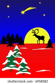 Winterlandschaft mit Wald und Rentieren