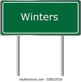 Winters , California, road sign green vector illustration, road table, USA city