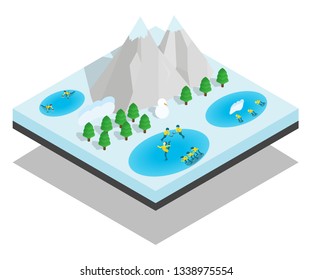 Wintersport concept banner. Isometric banner of wintersport vector concept for web, giftcard and postcard