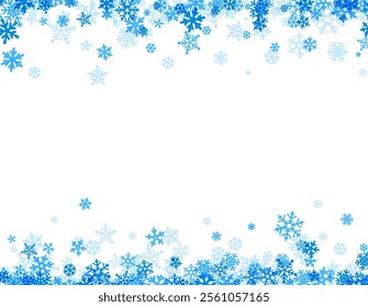 Winter-themed background featuring cascading blue snowflakes of various sizes, creating a festive and serene seasonal vibe on a clean white backdrop.