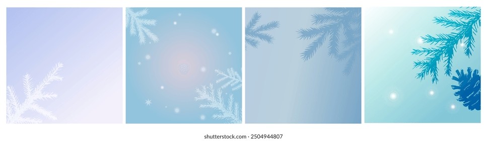 Winter-Themed Backgrounds with Snowflakes and Pine Branches