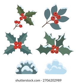 Winter-themed vector set featuring snowflakes and ice crystal shapes, perfect for patterns, backgrounds, seasonal decor, and winter illustration projects