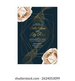 
Winter-themed wedding card with snowflakes and cool color palette.