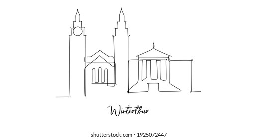 Winterthur city of the Switzerland landmarks skyline - Continuous one line drawing