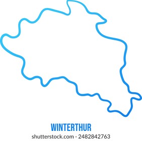 Winterthur district of Zürich canton abstract simplified map. Isolated element. Soft blue gradient with title