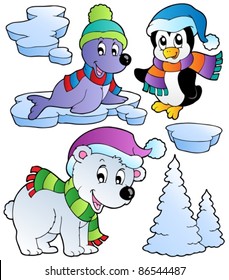 Wintertime animals collection 2 - vector illustration.