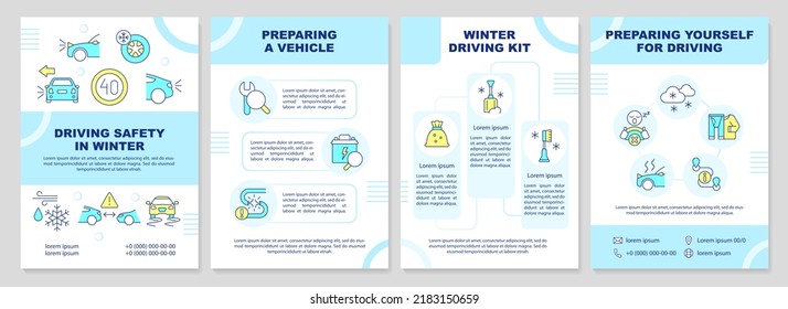 Wintertime driving safety rules brochure template. Leaflet design with linear icons. Editable 4 vector layouts for presentation, annual reports. Arial-Black, Myriad Pro-Regular fonts used