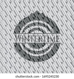 Wintertime silver shiny badge. Scales pattern. Vector Illustration. Detailed.