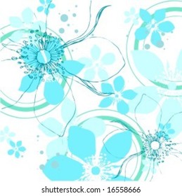 Wintry background vector illustration of floral pattern with abstract rose flowers in modern blue and green tones