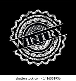 Wintry chalkboard emblem on black board. Vector Illustration. Detailed.