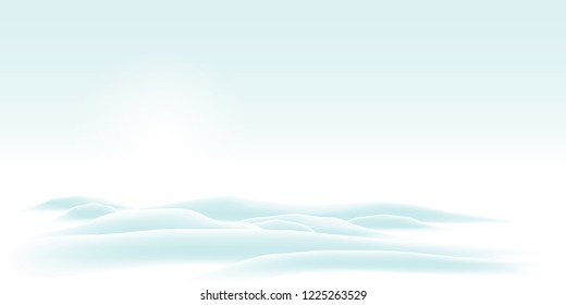 Wintry and Cold Vector Background with Hills and Nebulous Weather - Bright Skyline Scenery. Beautiful Winter Template for Your Seasonal Design or as Backdrop for North-Pole / South-Pole Illustrations.