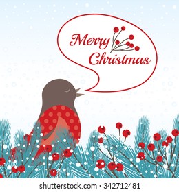 Wintry Design with singing Bird