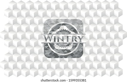 Wintry grey emblem with cube white background