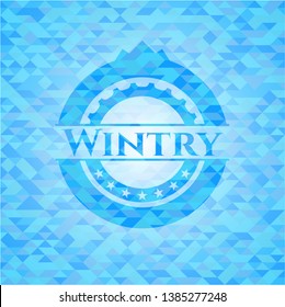 Wintry light blue emblem with triangle mosaic background