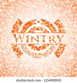 Wintry orange mosaic emblem with background