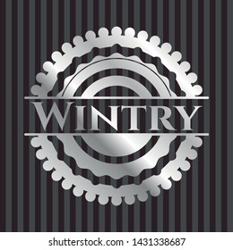 Wintry silver shiny badge. Vector Illustration. Mosaic.