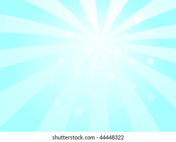 Wintry Vector Sunburst Background with Falling Snowflakes