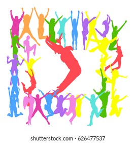 Win-Win Isolated over White - colorful silhouettes of jumping people