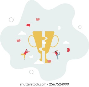 Win-win situation, agreement or solution to win together, solution for best result, teamwork to help success and achieve goal together concept.flat characters.