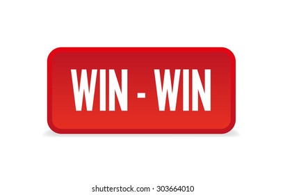 Win-win three-dimensional square button isolated on white background