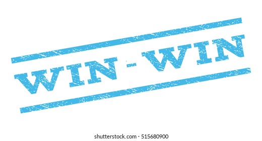 Win-Win watermark stamp. Text tag between parallel lines with grunge design style. Rubber seal stamp with dirty texture. Vector light blue color ink imprint on a white background.