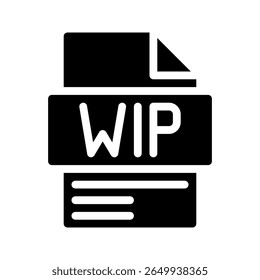 Wip Glyph Icon. File Document icon is an abbreviation for Work in progress.
