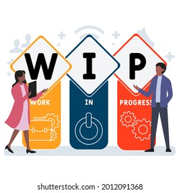 Obra en curso - Acrónimo en curso. fondo de concepto de negocio.  concepto de ilustración vectorial con palabras clave e iconos. ilustración con iconos para banner web, volante, aterrizaje 