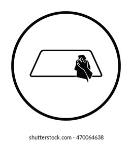 Wipe car window icon. Thin circle design. Vector illustration.