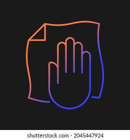 Wipe with dry cloth gradient vector manual label icon for dark theme. Vr headset hygiene. Thin line color symbol. Modern style pictogram. Vector isolated outline drawing for product use instructions