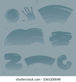 Wipe glass stains realistic set with images of spot splotches of different shape on steamy glass vector illustration