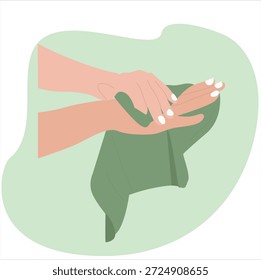 limpe as mãos com um pano. Limpe a mão com um pano úmido.