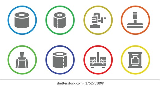 wipe icon set. 8 filled wipe icons.  Simple modern icons such as: Tissue, Dustpan, Toilet paper, Polisher, Sewing box, Glass cleaner, Wipes