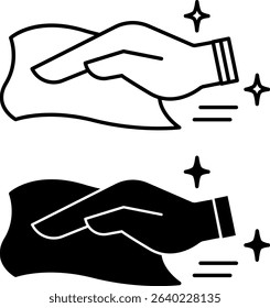 Wipe Icons. Black and White Vector Illustration. House Cleaning, Dust Wiping. Human Hand and Wet Rag. Hygiene Concept