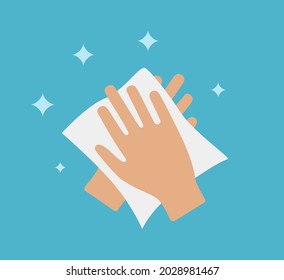 wipe your hand with rag icon on blue background