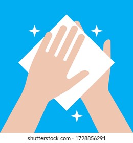 Wipe your hands with a napkin. Hand cleaning icon. Vector illustration.