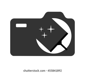 wiper cleaner sparkling photo camera lens image vector icon