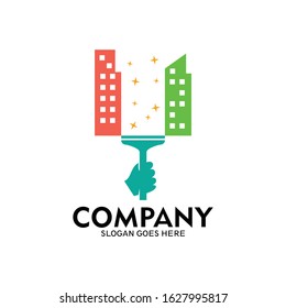 Wiper cleaner/window squeegee logo.
Tall building with window cleaners. Glass cleaning service logo