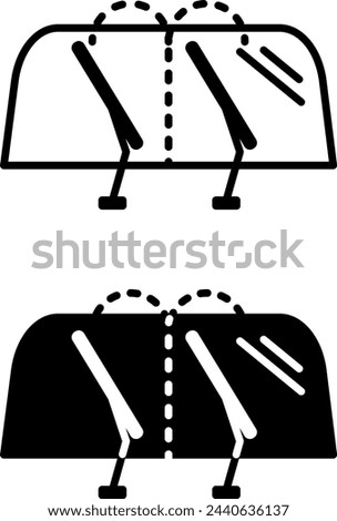 Wiper icons. Black and White Vector Icons. Car Windshield with Two Windshield Wipers. Car service concept