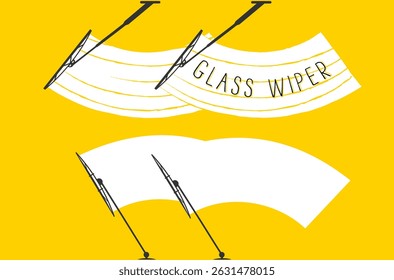Wiper vector with front auto window and raindrop detail showing blurred road through windscreen in winter weather with isolated brush effect for driving safety and vehicle backdrop illustration

