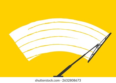 Wiper vector with front auto window and raindrop detail showing blurred road through windscreen in winter weather with isolated brush effect for driving safety and vehicle backdrop illustration


