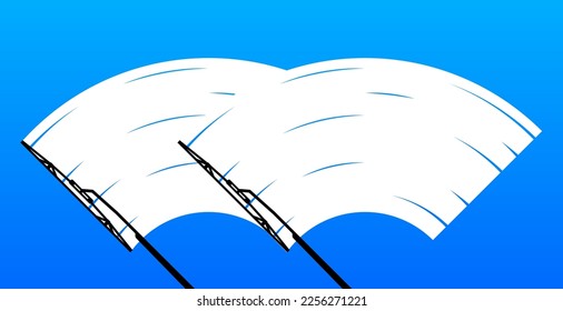 Los limpiaparabrisas están limpiando el parabrisas. Limpieza del parabrisas de un coche. Limpiar la ventana, las cuchillas del limpiaparabrisas. Ilustración vectorial.