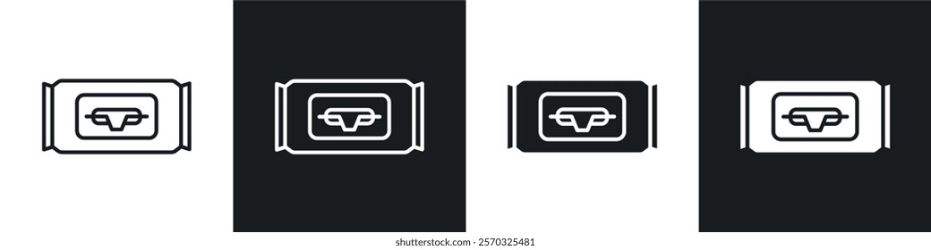 Wipes pack icons vectors set in black. line and flat versions