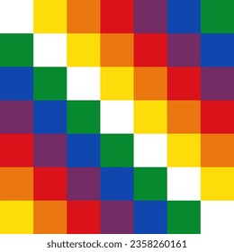 Wiphala of Qullasuyu, official variant flag of Bolivia since 2009. Square emblem commonly used as flag to represent native peoples of the Andes. Composed of a 7 x 7 square patchwork in rainbow colors.