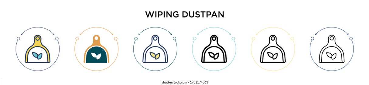 Wiping dustpan icon in filled, thin line, outline and stroke style. Vector illustration of two colored and black wiping dustpan vector icons designs can be used for mobile, ui, web