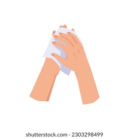 Wiping hands with tissue flat style, vector illustration isolated on white background. Wet or dry tissue, healthcare and hygiene, decorative design element