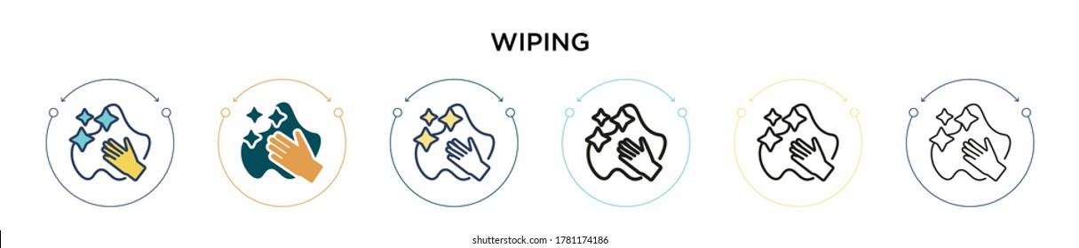 Wiping icon in filled, thin line, outline and stroke style. Vector illustration of two colored and black wiping vector icons designs can be used for mobile, ui, web